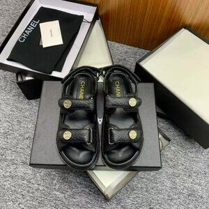 Chanel Dad Sandals Black Calfskin Velcro sandals